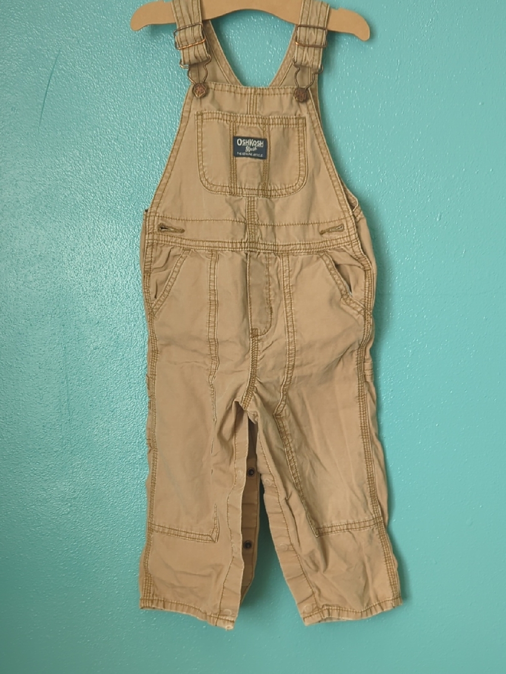 OshKosh B'gosh Tan Kids Overalls with Pocket Front